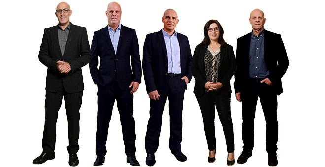 The new leadership team from left to right Profs. Roee Ozeri, Ziv Reich, Alon Chen, Irit Sagi and Alon Harmelin © The Weizmann Institute of Science